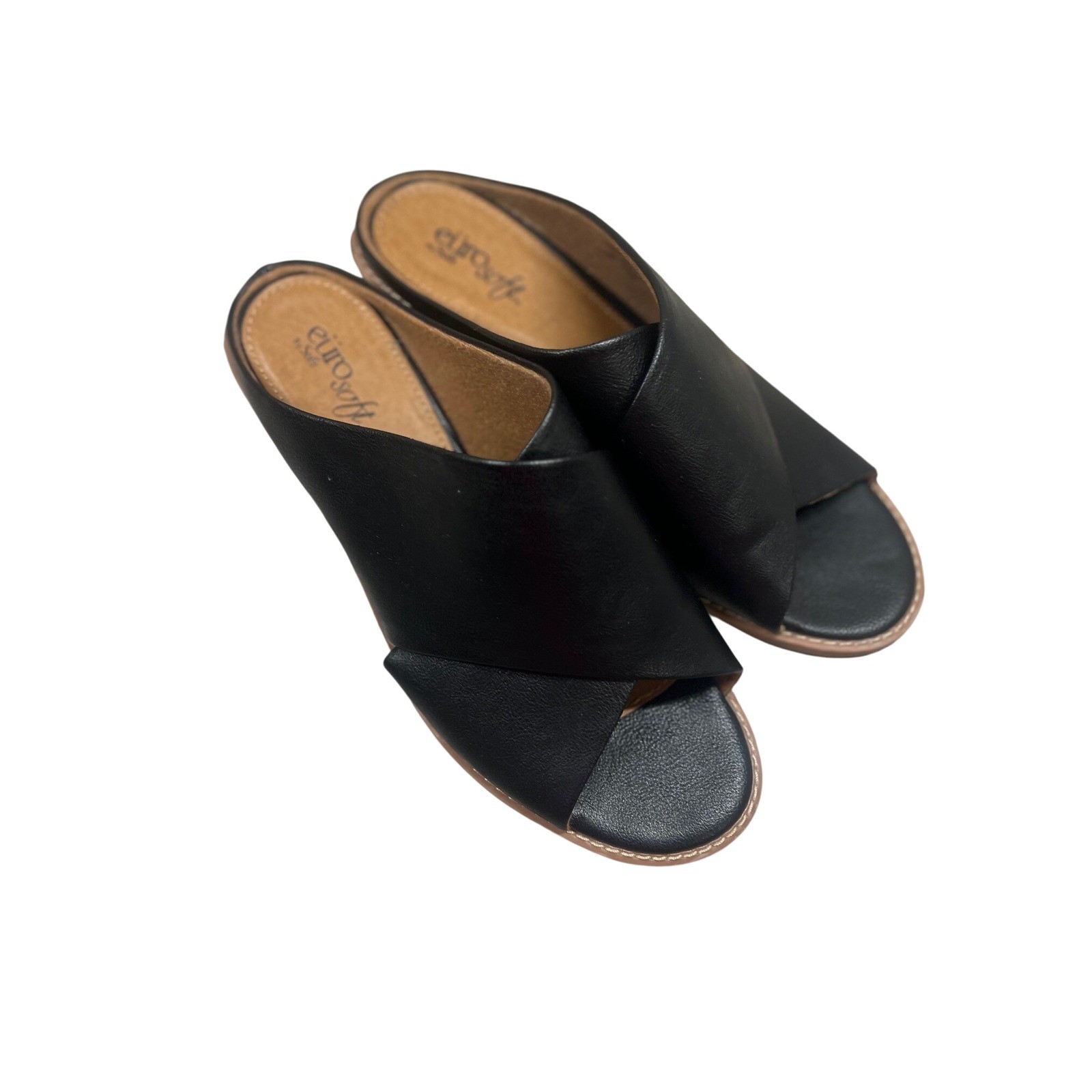 APL Sandali Eurosoft neri in pelle con incrocio incrociato tacco a blocco 8 5M