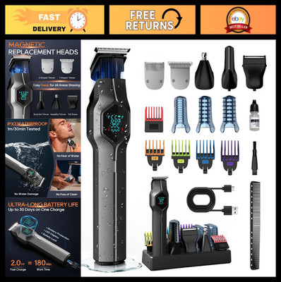 Cordless Beard Trimmer with Magnetic Heads & Charging Dock, IPX7 Waterproof, Gro