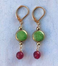 Green Turquoise Sundance charm handmade gold edge earrings Artisan Jewelry