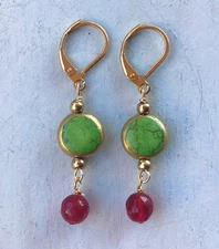 Green Turquoise Sundance charm handmade gold edge earrings Artisan Jewelry