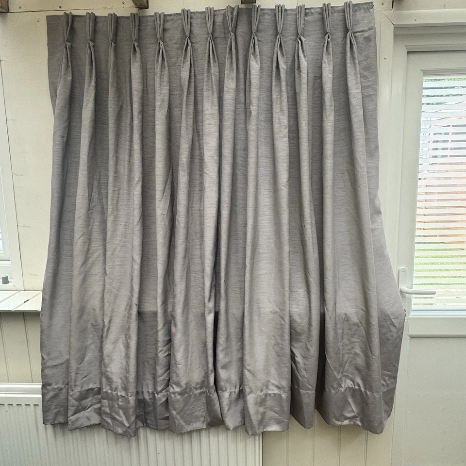 Silver / Grey Curtain 1 Peice Pleated Faux Silk Fully Lined Handmade Used - Image 2 of 4