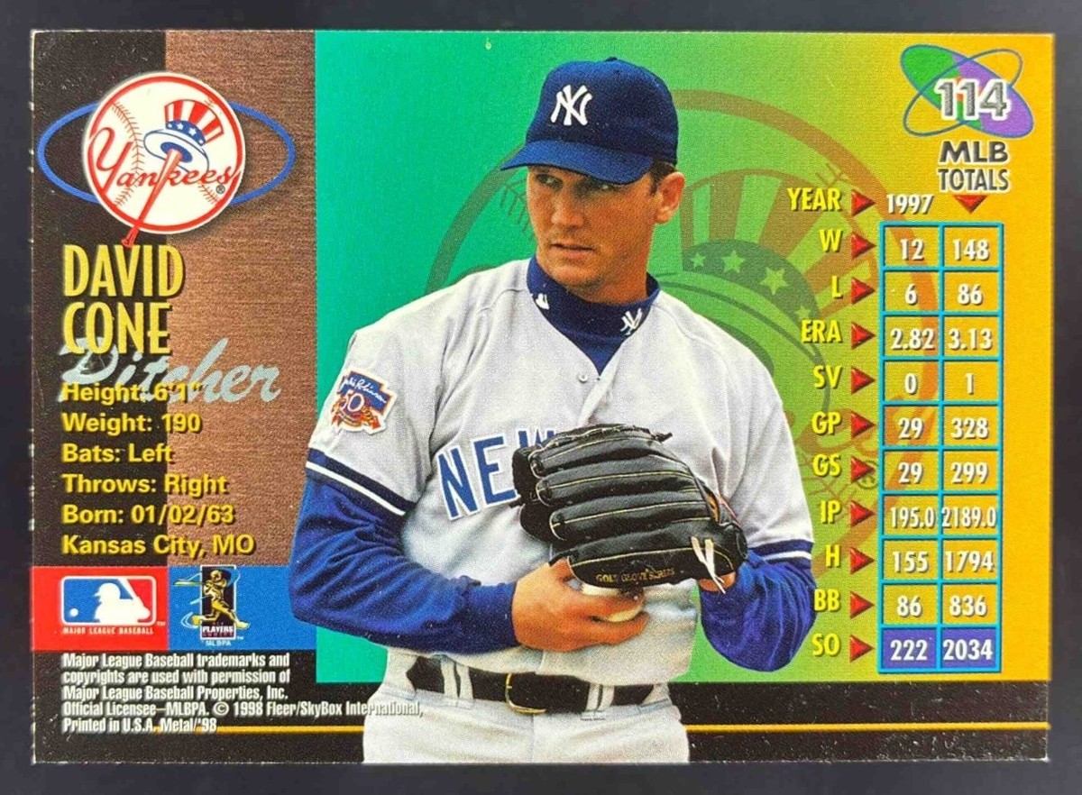 1998 Fleer Baseball Metal Universe David Cone #114 New York