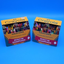lot of 2 Vintage 1970s 80s Binney Smith 64 Crayola Crayons Built In Sharpener