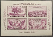 Scott # 778 - Third International Philatelic Exhibit - Farley Souvenir Sheet MH