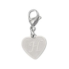 Initial Letter KeyChain, Letter A-Z Heart Charm Keyring, Silver H 