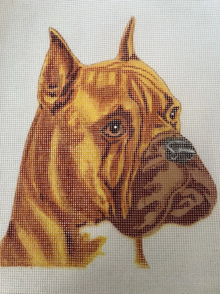 Hand Painted Needlepoint Canvas Boxer Dog Head Mesh Unstitched - Image 2 of 4