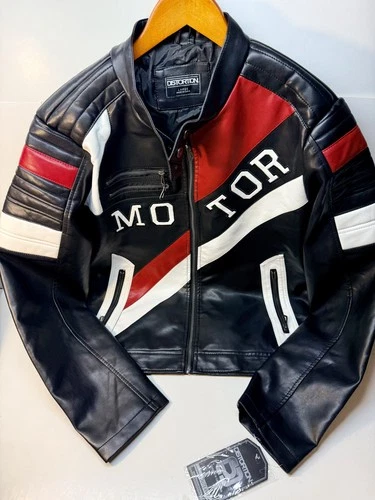 Distortion Motor Black Red Faux Leather Jacket Size Large NWT - product listing photo