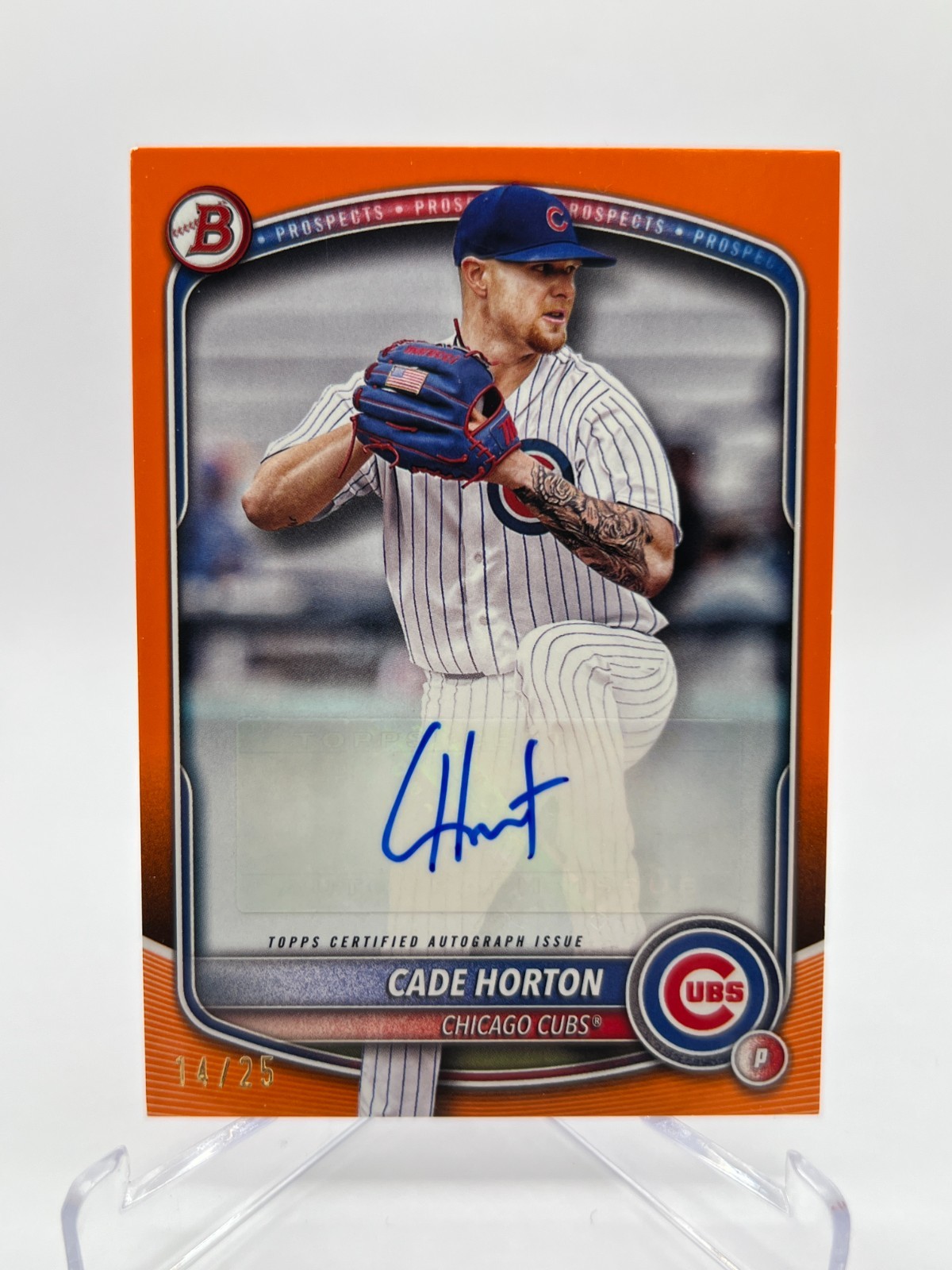 2025 BOWMAN CADE HORTON 14/25 ORANGE PAPER AUTO NO. BPA-CHO CUBS