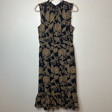 J Crew Women’s Blue & Gold Floral Chiffon High Neck NWT Dress Size 10