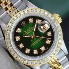 Rolex Lady Datejust Two-Tone Gold Steel Green Vignette Diamond Dial Watch 26mm 2
