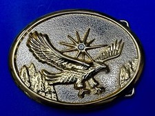 Patriotic American Eagle flying over Mountains w/ starburst Vintage belt buckle