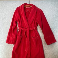 Laura Ashley Vintage Red With Cord Trim Cotton Bathrobe One Size With Belt