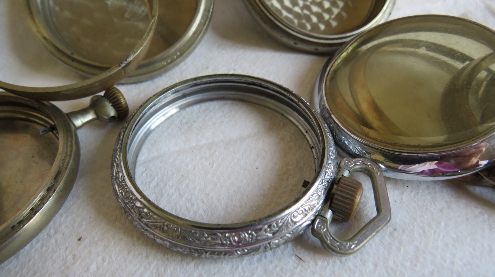 P23 Vintage Used Pocket Watch Case Parts, Rings, Backing, Bezels, Steam