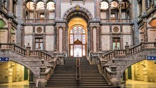 Landscape building architecture stairs old antwerp train Custom Gaming Mat Desk