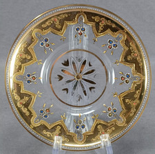 Bohemain Moser Type Beaded Gold & Jeweled Floral 6 1/8 Inch Plate