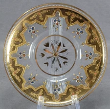 Bohemain Moser Type Beaded Gold & Jeweled Floral 6 1/8 Inch Plate