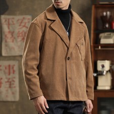 Men Vintage Casual Corduroy Blazer Two-button Lapel Suit Jacket Regular Fit