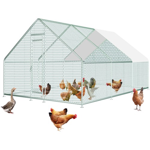 Large Chicken Coop WalkIn Poultry Cage Metal Hen House Chicken Run w/Cover Farm - Picture 12 of 12