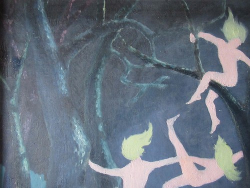 Mid Century Naked Woodland Nymphs Fairies Moonlight Mythical Oil Painting Framed - Picture 9 of 18