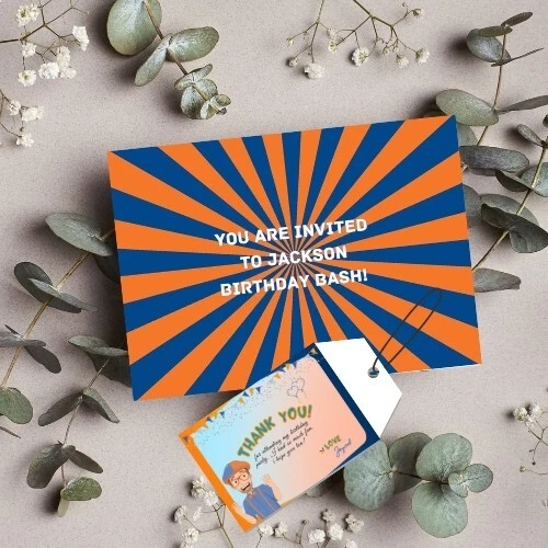 Video de cumpleaños Blippi invitación frontal y etiqueta de agradecimiento gratis, 2 temas, elige cualquiera Foto 3 de 3