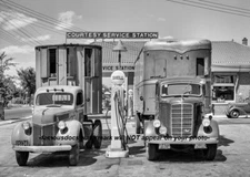 Big Rigs Shell Gas Station PHOTO Truck Stop Pump Service Station Mack Ford 1939