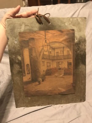 Vintage ''Bisque Courtyard'' Print On Antique Roofing Slate, By Archie Boyd