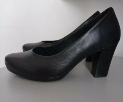 Damenschuhe Echtleder, breiter Absatz mit Plateau, 8 cm 