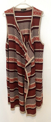 CUPIO WOMAN 2X Open Style Scarf Neck Long Sweater Vest Cream/Brown/Rust Red