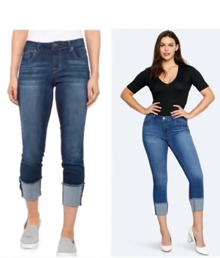 1822 Denim Womens Taylor Cuff Cropped Jeans Capri Dark Wash Denim Size