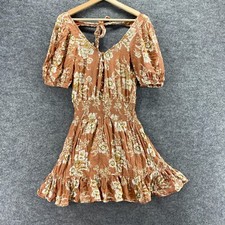Asos Dress Women 4 Brown Floral Sheath Short V-Neck Elastic Waist Short Sleeve