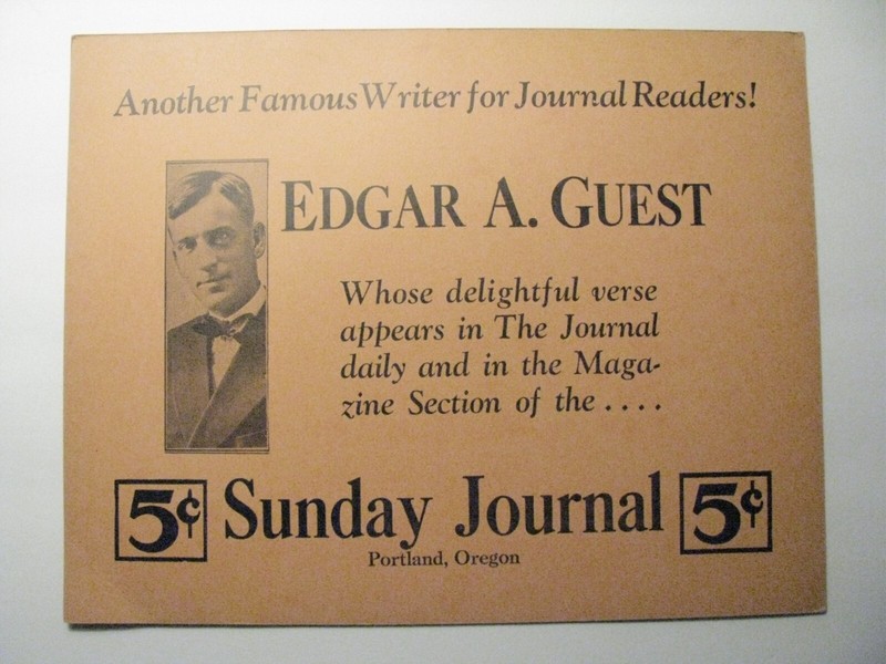 *c.1920s EDGAR A. GUEST SUNDAY JOURNAL PROMOTIONAL POSTER – PORTLAND, OREGON*
