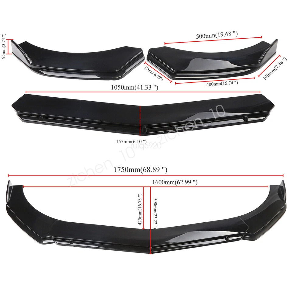 For 2003-2005 Mitsubishi EVO 8 Front Bumper Lip Spoiler Splitter Gloss Black - Imagem 3 de 4