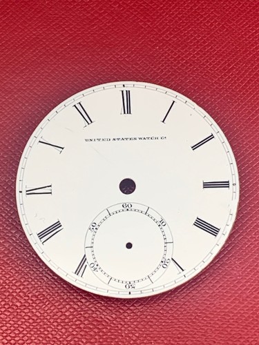 RARE 1870's UNITED STATES WATCH CO. 18 SIZE PORCELAIN POCKET WATCH KEYWIND DIAL