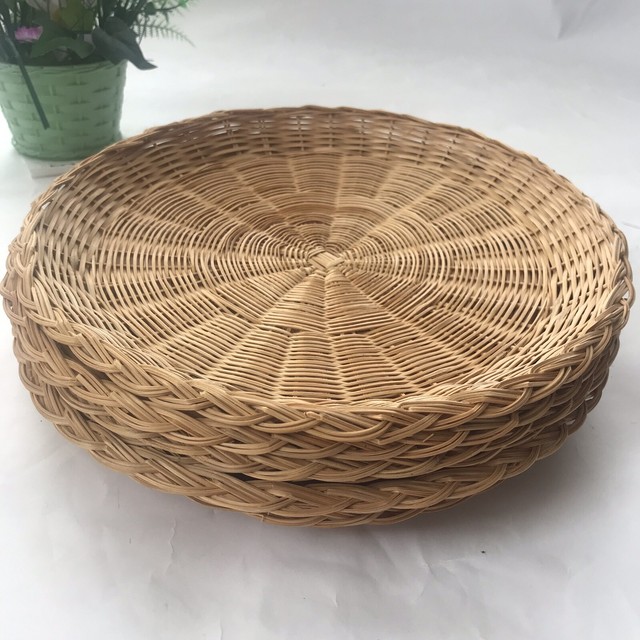 Wicker 6 Rattan Bamboo Paper Plate 10” Holders Picnic BBQ Party Camping