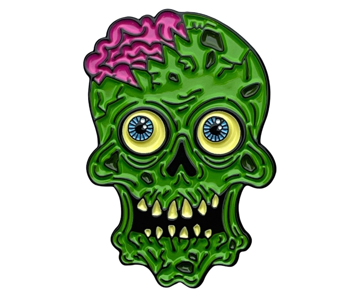 Zombie Brains Skull Day Of The Dead Hat Or Lapel 1 1/4 inch Pin