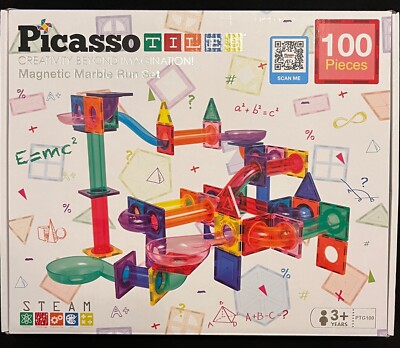 Picasso Tiles Marble Run 100 Piece Magnetic Tile Race Track Toy Play Set NEW