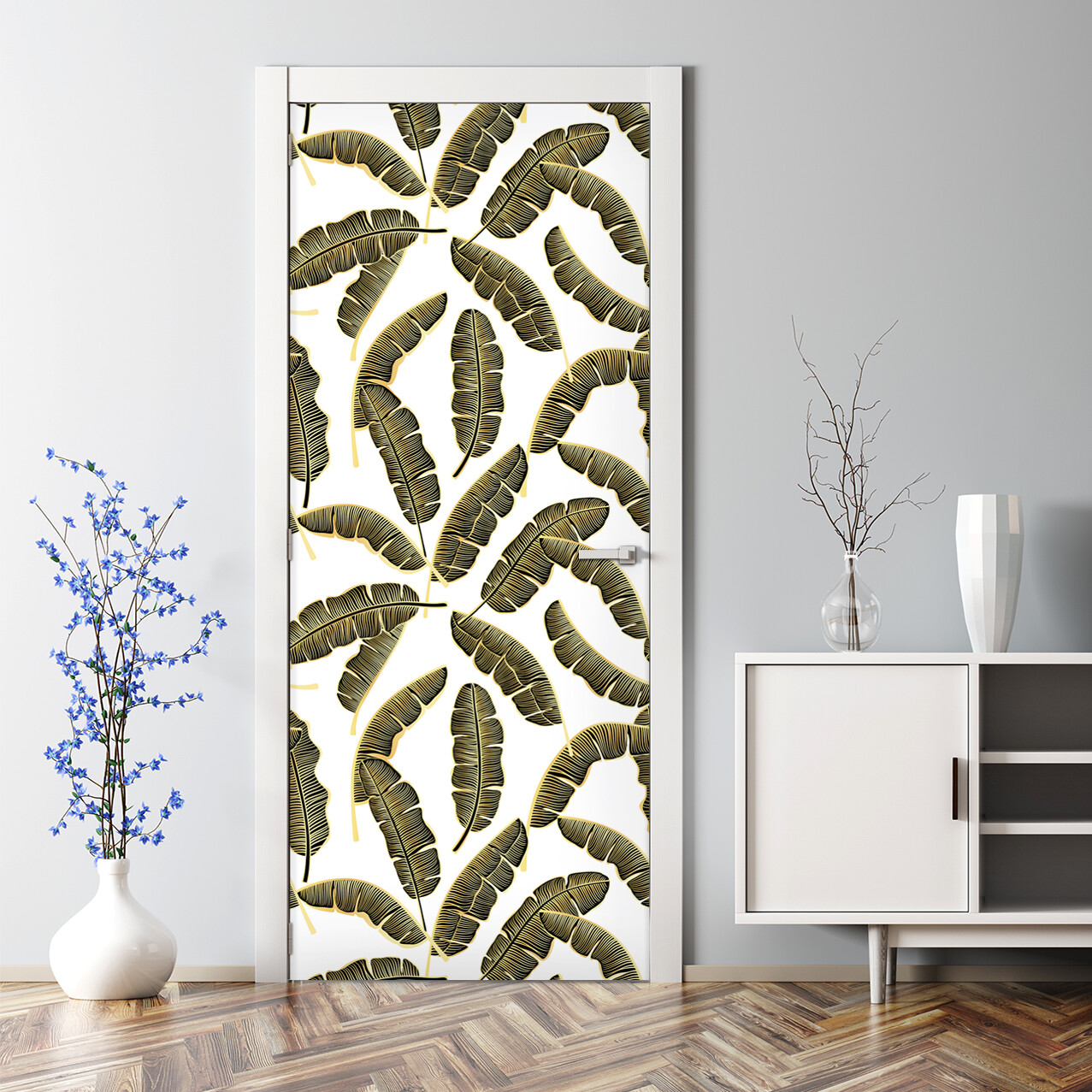 Bubble Free Door sticker Golden Leaves Leaves Tropical Decal Wall Decor Art