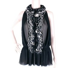 Neiman Marcus Robert Rodriguez For Target Women Ruffle Blouse Top Black Brown L