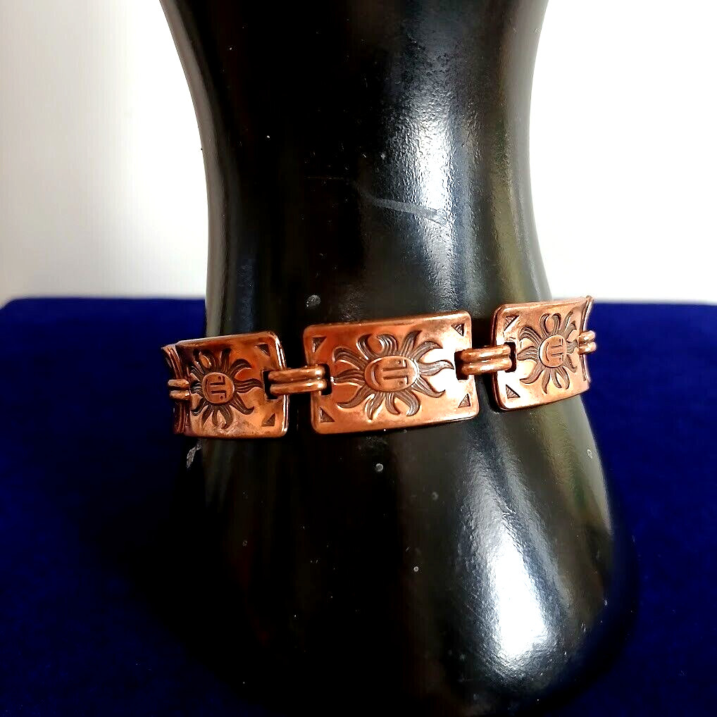 Solid Embossed Copper Panel Bracelet ~ Length 7 i… - image 1