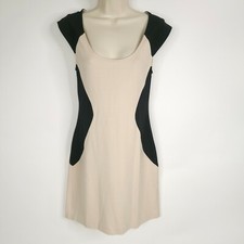 Express Womens Dress 8 Beige Black Stretch Cap Sleeve Sheath Scoop Neck Casual 