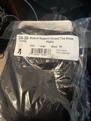 Ames Walker 20-30 mmHg  Knee High Large Closed Toe Compression Socks USA Black