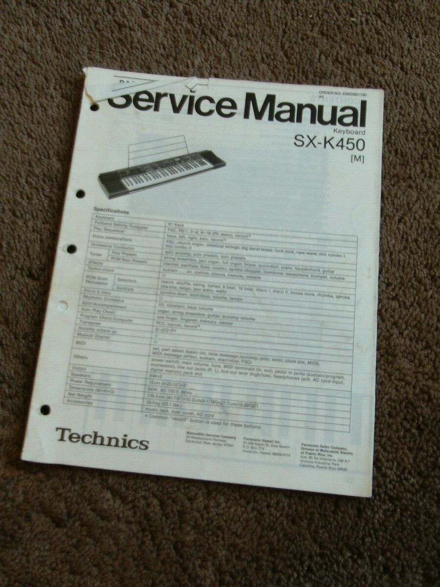 Technics Electronic Keyboard SX-K450 Service Repair Shop Manual