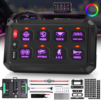 8 Gang Switch Panel, Universal Circuit Control Relay System Toggle Momentary ...
