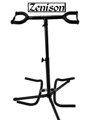 Zenison Padded Dual Guitar Display Stand Traditional Design Adjustable Height