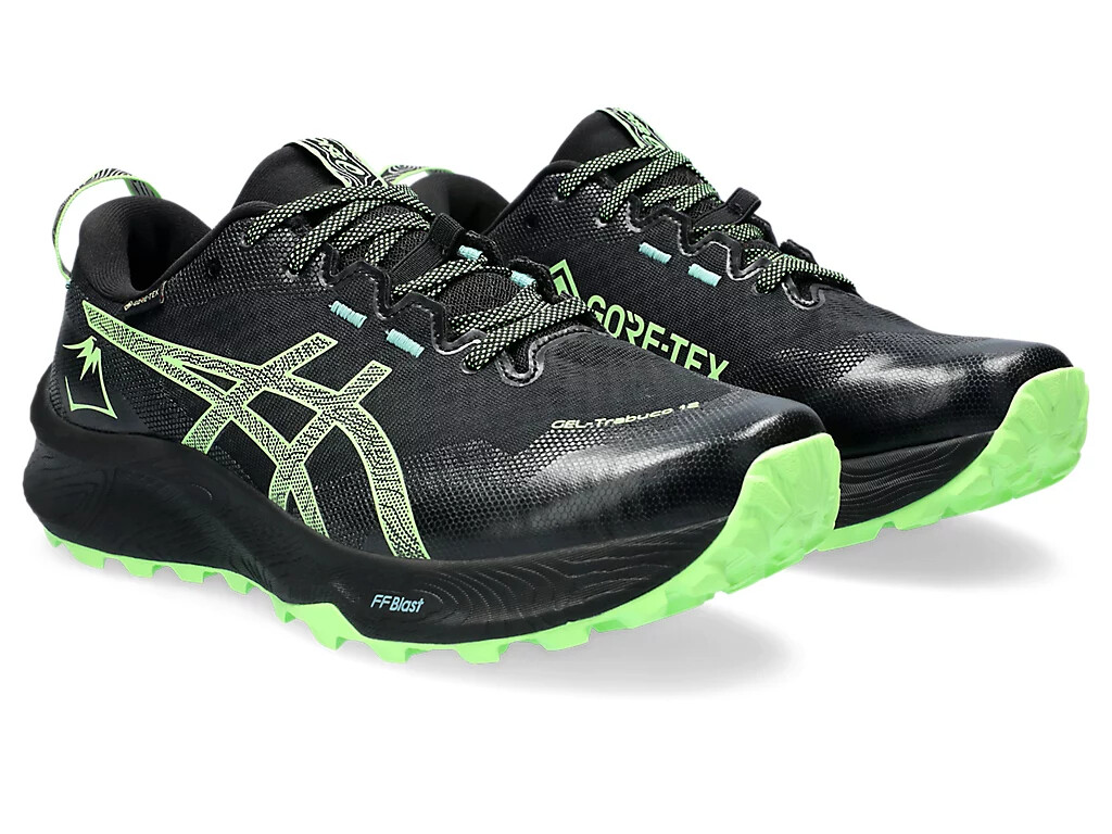 Zapatillas de trail running ASICS GEL-Trabuco 12 GTX 1011B801 001 negras verdes iluminadas