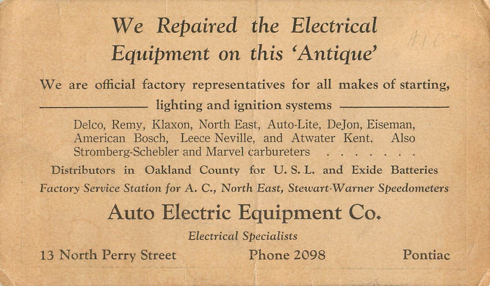 ANTIQUE AUTO REPAIR, PONTIAC, MI, WELSH, LA TRIP, VINTAGE 3 X 5 CARD