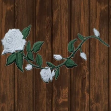 Large White Rose Embroidered Patch — Iron On