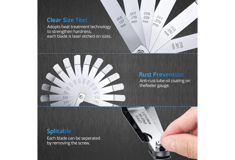Medidor de tala de acero inoxidable CAMWAY 16 hojas, imperial/métrico, desplazamiento de 45º, hueco M Foto 3 de 4