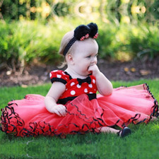 Minnie Mouse Costume Skirts Toddlers Polka Dot Girls Dress Headband 1-5 Years