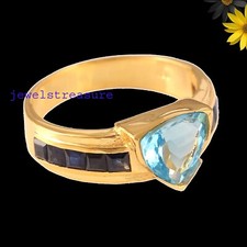 Natural Blue topaz  Sapphire Gemstone 925 Sterling Silver Gold Plated Ring 939